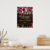 Rustic String Lights Burgundy Floral Wedding Sign Poster (Keuken)