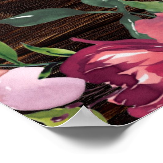 Rustic String Lights Burgundy Pink Floral Wedding Poster (Hoek)