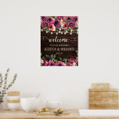 Rustic String Lights Burgundy Pink Floral Wedding Poster (Keuken)