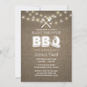 Rustic String Lights Burlap BBQ Baby shower Kaart (Voorkant)