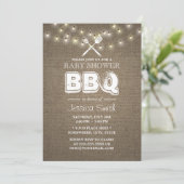 Rustic String Lights Burlap BBQ Baby shower Kaart (Staand voorkant)