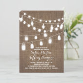 Rustic String Lights Burlap Engagement Party Kaart (Staand voorkant)