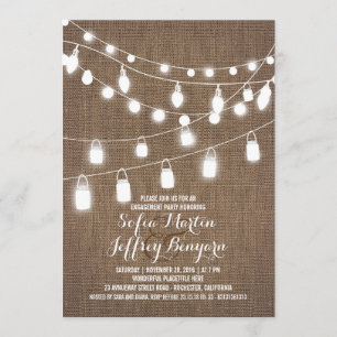Rustic String Lights Burlap Engagement Party Kaart
