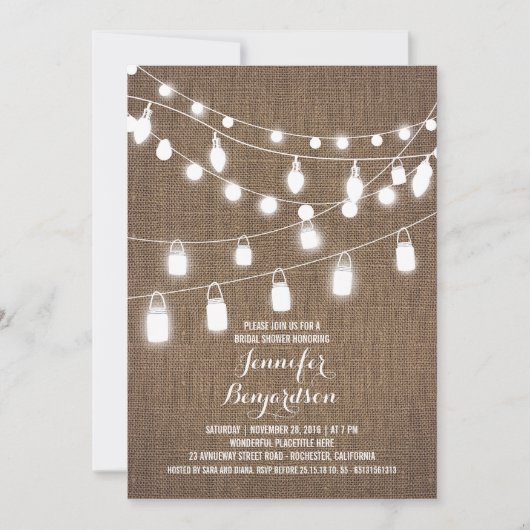 Rustic String Lights Burlap Vrijgezellenfeest Kaart (Voorkant)