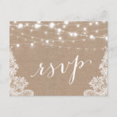 Rustic String Lights Burlap Wedding RSVP Uitnodiging Briefkaart (Voorkant)