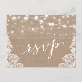 Rustic String Lights Burlap Wedding RSVP Uitnodiging Briefkaart
