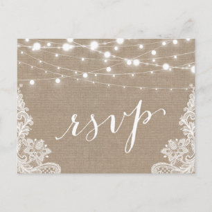 Rustic String Lights Burlap Wedding RSVP Uitnodiging Briefkaart