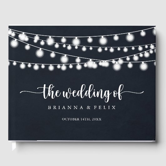 Rustic String Lights Calligraphy Wedding Gastenboek (Voorkant)
