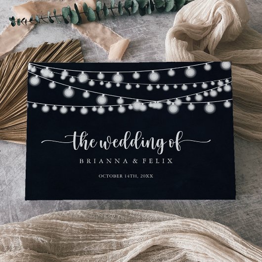 Rustic String Lights Calligraphy Wedding Gastenboek