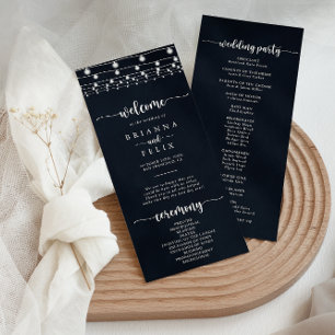 Rustic String Lights Calligraphy Wedding Programme Programmakaart