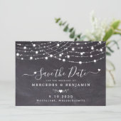 Rustic String Lights Chalkboard Slate Wedding Save The Date (Staand voorkant)