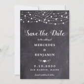 Rustic String Lights Chalkboard Slate Wedding Save The Date (Voorkant)