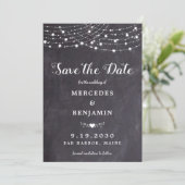 Rustic String Lights Chalkboard Slate Wedding Save The Date (Staand voorkant)