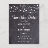 Rustic String Lights Chalkboard Slate Wedding Save Uitnodiging Briefkaart (Voorkant)
