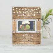 Rustic String Lights Country Weddenfoto Kaart (Staand voorkant)