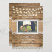 Rustic String Lights Country Weddenfoto Kaart (Voorkant / Achterkant)