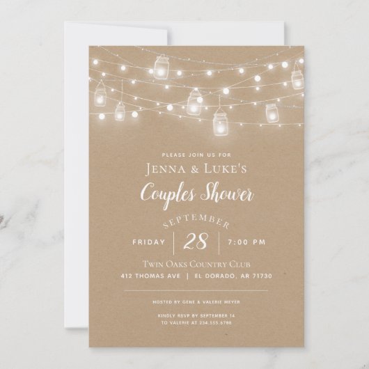 Rustic String Lights Couples Shower Uitnodiging (Voorkant)