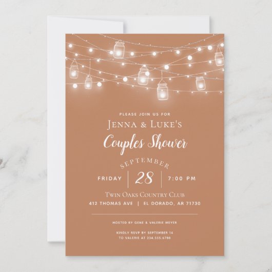 Rustic String Lights Couples Shower Uitnodiging (Voorkant)