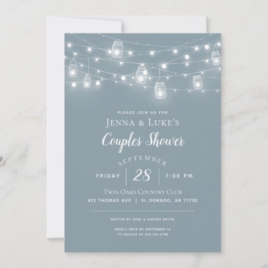 Rustic String Lights Couples Shower Uitnodiging (Voorkant)