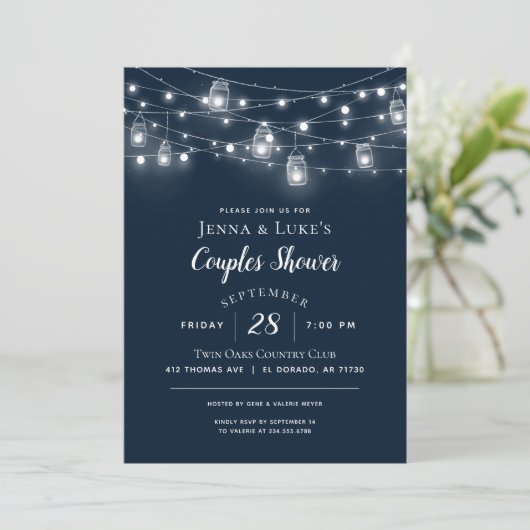Rustic String Lights Couples Shower Uitnodiging (Staand voorkant)
