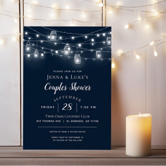 Rustic String Lights Couples Shower Uitnodiging