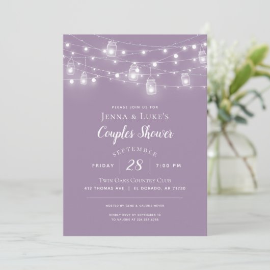 Rustic String Lights Couples Shower Uitnodiging (Staand voorkant)