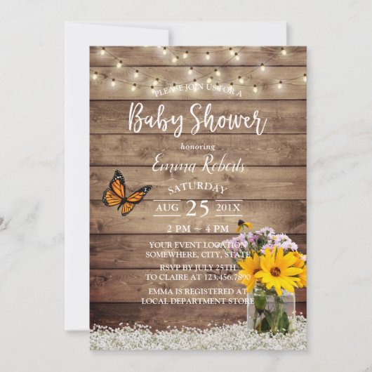 Rustic String Lights Daisy Bloempot Baby shower Kaart (Voorkant)