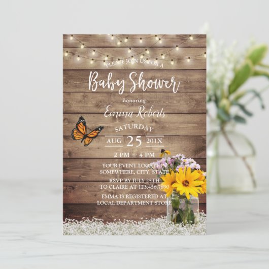 Rustic String Lights Daisy Bloempot Baby shower Kaart (Staand voorkant)
