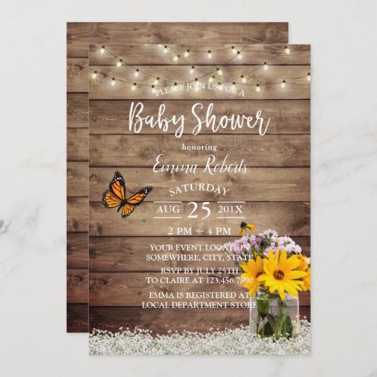 Rustic String Lights Daisy Bloempot Baby shower Kaart (Voorkant / Achterkant)