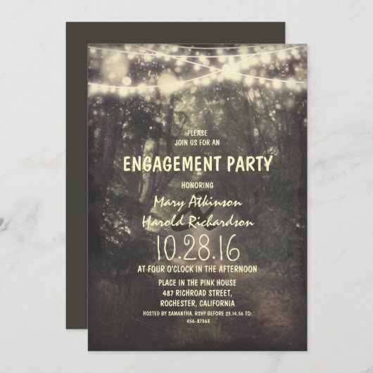 Rustic String Lights Engagement Party Kaart (Voorkant / Achterkant)