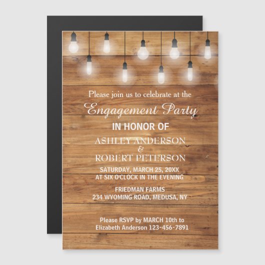 Rustic String Lights Engagement Party Magnetische Uitnodiging (Voorkant / Achterkant)