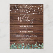 Rustic String Lights Eucalyptus County Wedding Briefkaart (Voorkant)