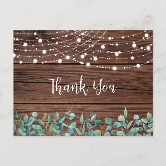 Rustic String Lights Eucalyptus Weddenschap Hartel Briefkaart (Voorkant)