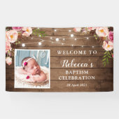 Rustic String Lights Floral Baby Baptism Welkom Spandoek (Horizontaal)