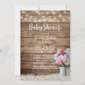 Rustic String Lights & Floral Bouquet Baby shower Kaart (Voorkant)