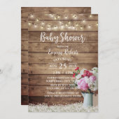 Rustic String Lights & Floral Bouquet Baby shower Kaart (Voorkant / Achterkant)