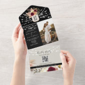 Rustic String Lights Floral Bourgondië Zwart Huwel All In One Uitnodiging (Afscheurbaar)