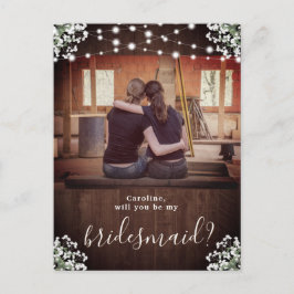 Rustic String Lights Floral Bridesmaid-voorstel Briefkaart
