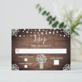 Rustic String Lights Floral Mason Jar Babys Breath RSVP Kaartje (Staand voorkant)
