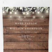 Rustic String Lights Floral Monogram Foto Weddensc Drieluik Uitnodiging (Binnenzijde eerst)