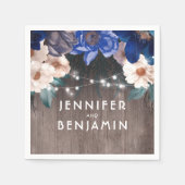 Rustic String Lights Floral Navy en Royal Blue Servet (Voorkant)