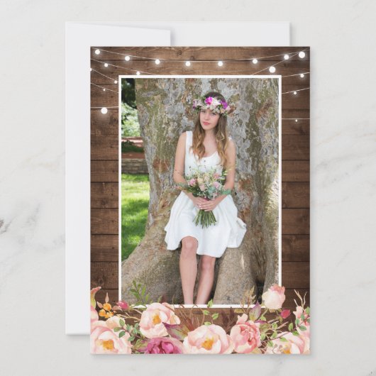 Rustic String Lights Floral Photo Graduparty Kaart (Achterkant)