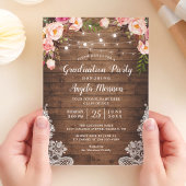 Rustic String Lights Floral Photo Graduparty Kaart
