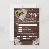 Rustic String Lights Floral Photo Wedding RSVP Kaartje (Voorkant)