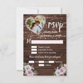 Rustic String Lights Floral Photo Wedding RSVP Kaartje