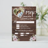 Rustic String Lights Floral Photo Wedding RSVP Kaartje (Staand voorkant)