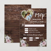 Rustic String Lights Floral Photo Wedding RSVP Kaartje (Voorkant / Achterkant)