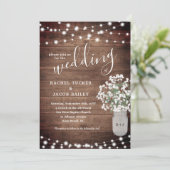 Rustic String Lights & Floral Vase of Babys Breath Kaart (Staand voorkant)