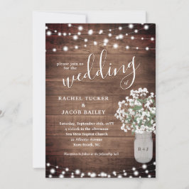 Rustic String Lights & Floral Vase of Babys Breath Kaart