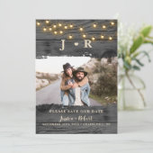 Rustic String Lights Foto Opslaan van de datum Kaa Kaart (Staand voorkant)